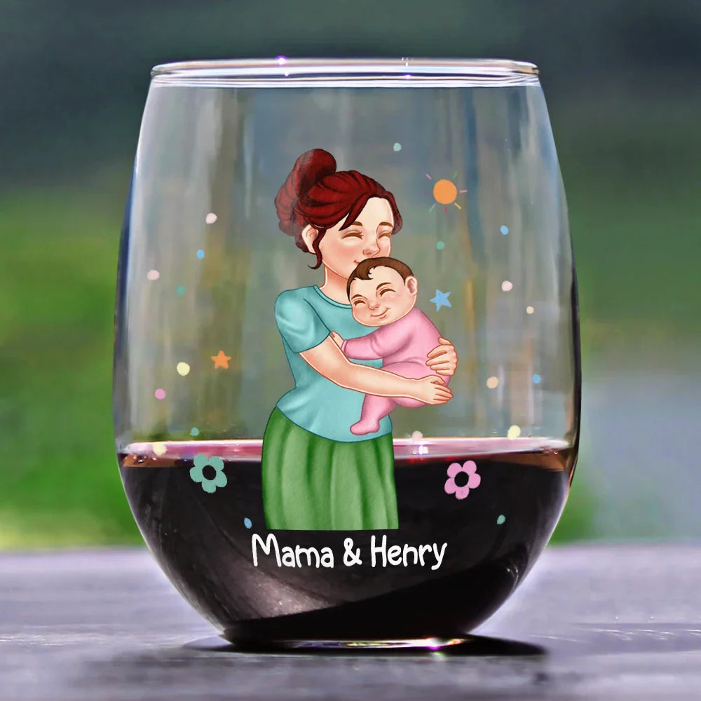 New Mom,New baby,Love - New Mom And Baby You’re Doing A Great Job Mommy - Personalized Stemless Wine Glass
