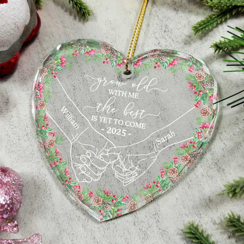 Christmas, Gift For Couples, Gift For Husband, Gift For Wife, Gift For Boyfriend, Gift For Girlfriend, Love - Newly Engaged Couple Holding Hands The Best Is Yet To Come - Personalized Circle Glass Ornament