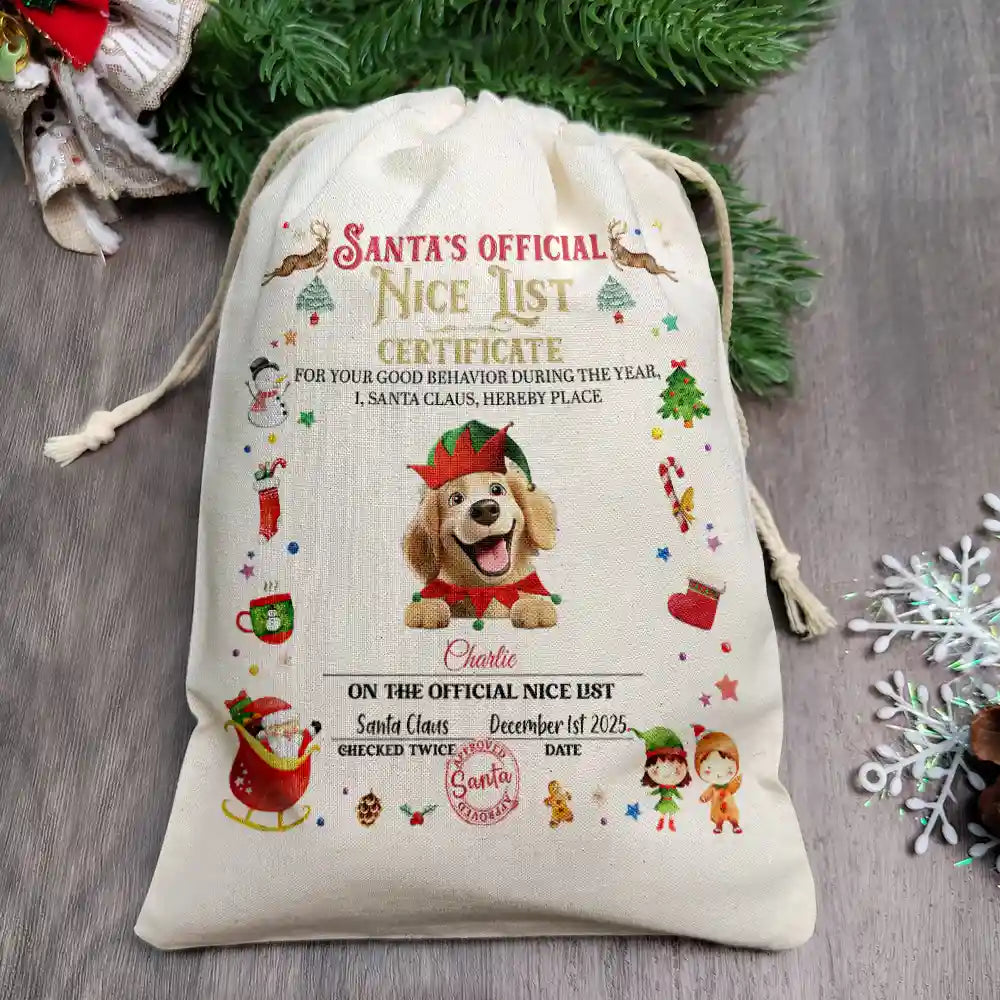 Funny,Christmas,Gift For Kids,Pet Lovers - Nice List Certificate - Personalized Favor Bag