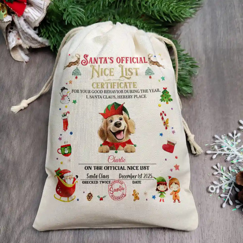 Funny,Christmas,Gift For Kids,Pet Lovers - Nice List Certificate - Personalized Favor Bag