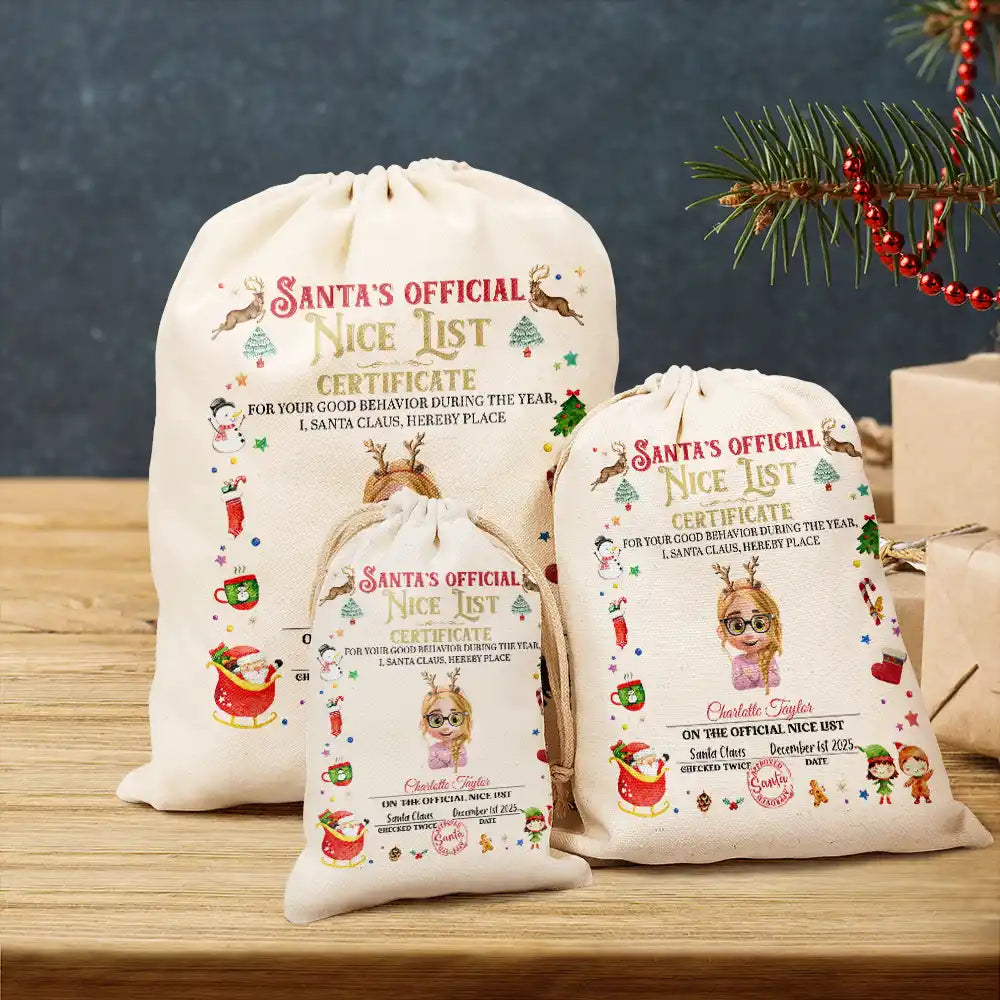 Funny,Christmas,Gift For Kids,Pet Lovers - Nice List Certificate - Personalized Favor Bag