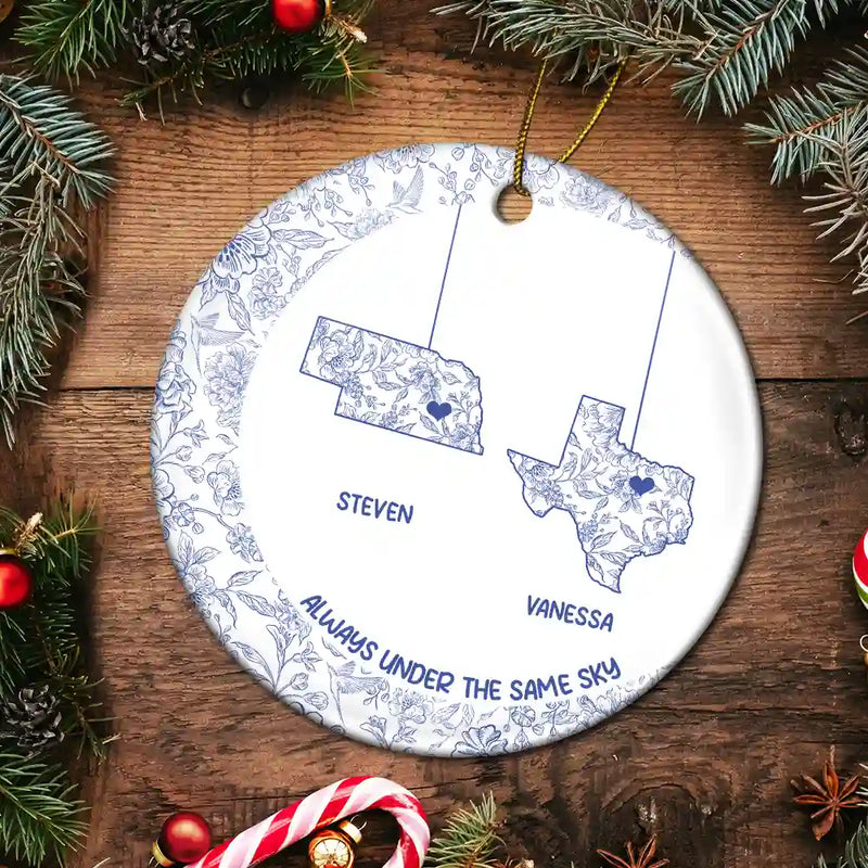 Christmas,Family,Gift For Bestie,Love - No Distance Can Break Family Love - Personalized Circle Ceramic Ornament