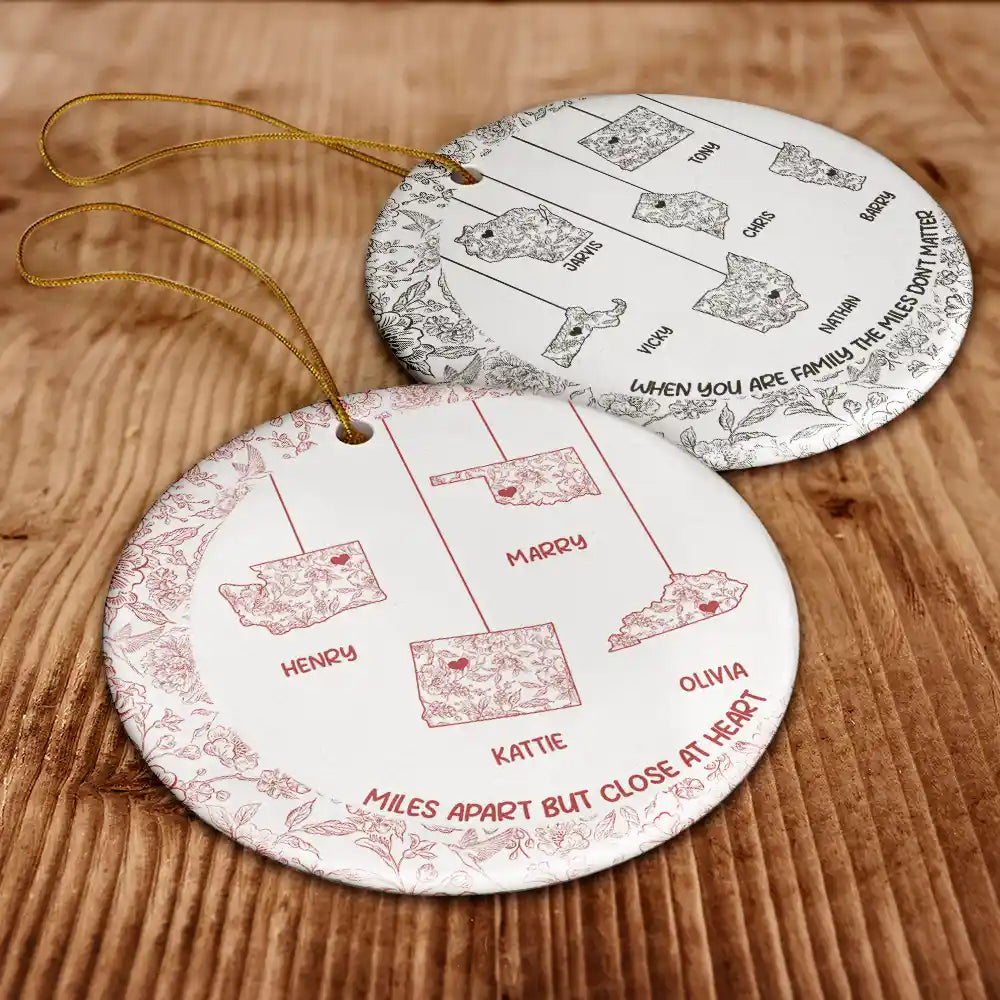 Christmas,Family,Gift For Bestie,Love - No Distance Can Break Family Love - Personalized Circle Ceramic Ornament