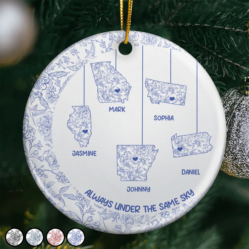 No Distance Can Break Family Love - Personalized Circle Ceramic Ornament