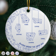 Christmas,Family,Gift For Bestie,Love - No Distance Can Break Family Love - Personalized Circle Ceramic Ornament