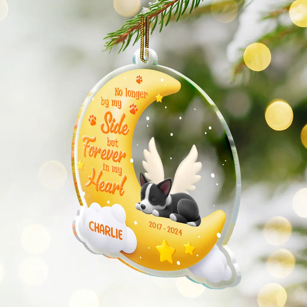 Memorial, Christmas, Dog Lovers, Sad, Dog Mom, Dog Dad, Dog Couple - No Longer By My Side But Forever In My Heart - Personalized Custom Shaped Acrylic Ornament