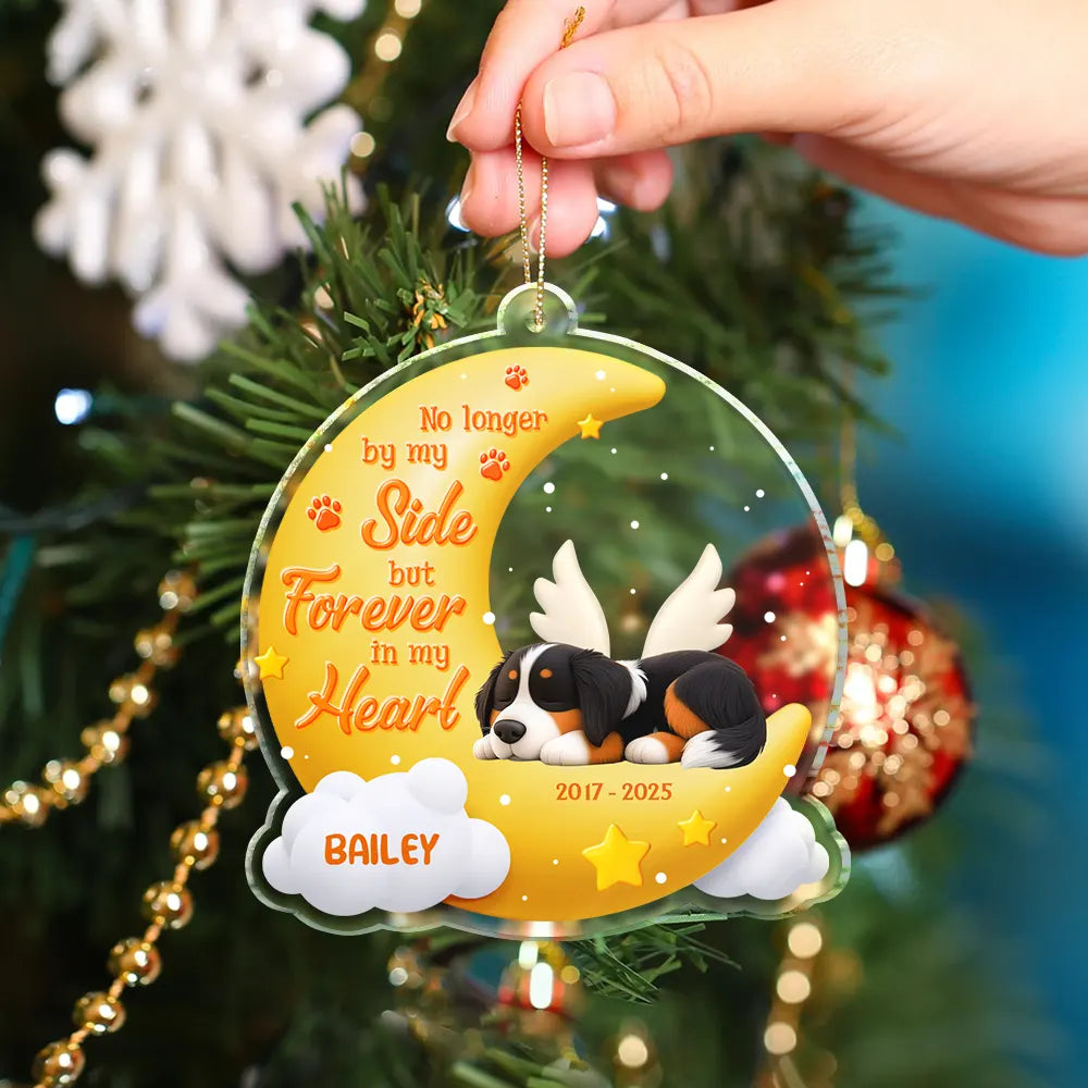 Memorial, Christmas, Dog Lovers, Sad, Dog Mom, Dog Dad, Dog Couple - No Longer By My Side But Forever In My Heart - Personalized Custom Shaped Acrylic Ornament