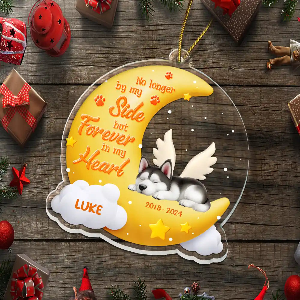 Memorial, Christmas, Dog Lovers, Sad, Dog Mom, Dog Dad, Dog Couple - No Longer By My Side But Forever In My Heart - Personalized Custom Shaped Acrylic Ornament