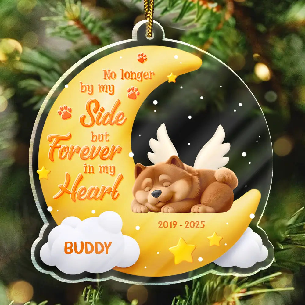 Memorial, Christmas, Dog Lovers, Sad, Dog Mom, Dog Dad, Dog Couple - No Longer By My Side But Forever In My Heart - Personalized Custom Shaped Acrylic Ornament