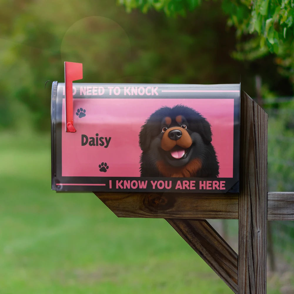Dog Lovers, Family, Funny - No Need To Knock We Know You Are Here 3D Dog - Personalized Mailbox Cover