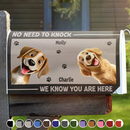 Dog Lovers, Family, Funny - No Need To Knock We Know You Are Here 3D Dog - Personalized Mailbox Cover