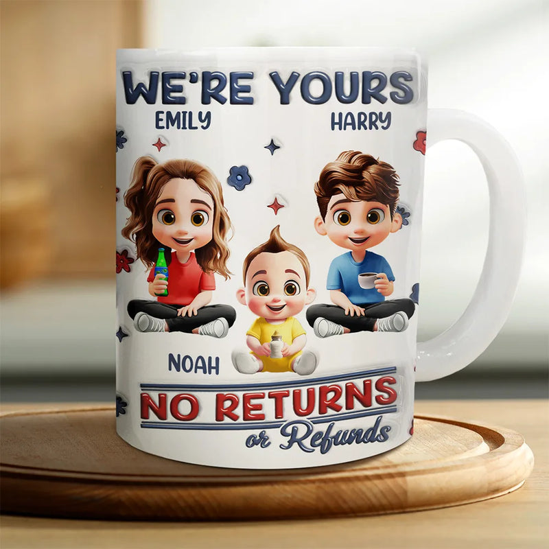 Funny, Parents, Gift For Grandparents, Gift For Mother, Gift For Father, Gift For Grandma, Gift For Grandpa - No Returns Or Refunds Parents - 3D Inflated Effect Printed Mug, Personalized White Edge-to-Edge Mug