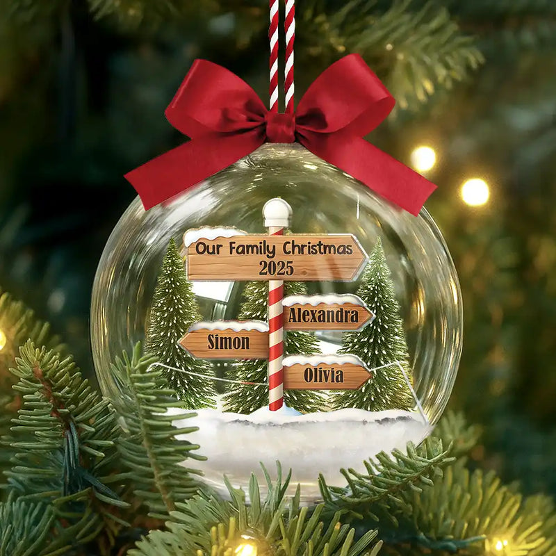 Family, Christmas, Happy - North Pole Family Name - Personalized 3D Acrylic Ball Ornament