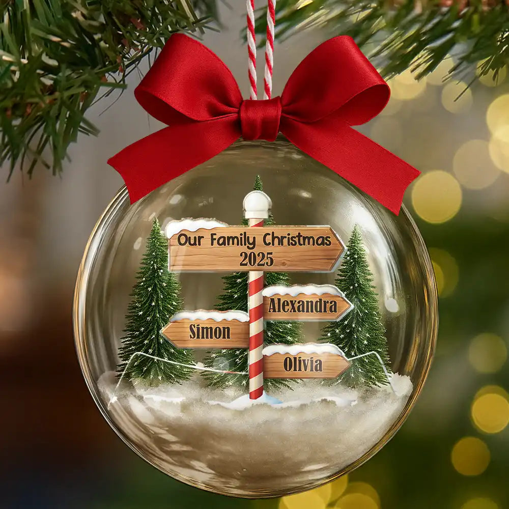 Family, Christmas, Happy - North Pole Family Name - Personalized 3D Acrylic Ball Ornament