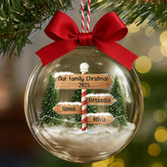 Family, Christmas, Happy - North Pole Family Name - Personalized 3D Acrylic Ball Ornament