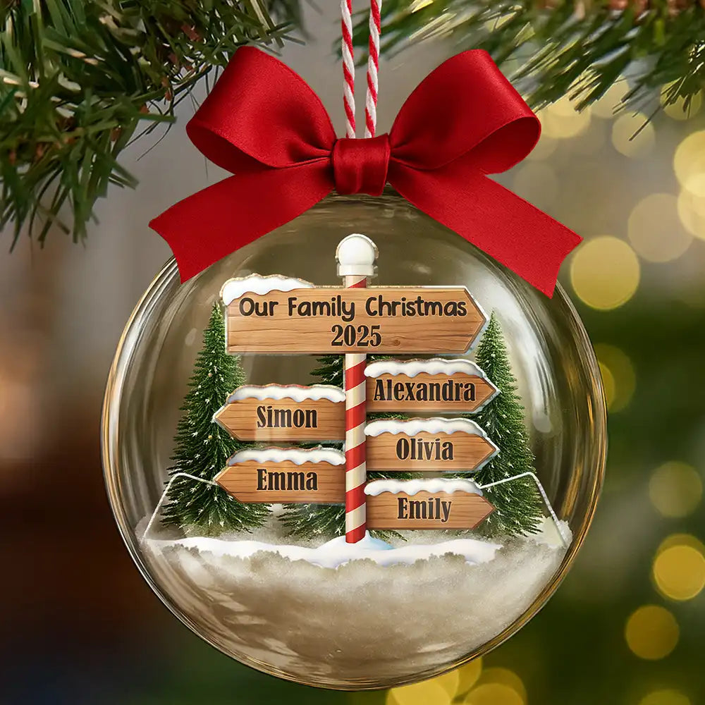 Family, Christmas, Happy - North Pole Family Name - Personalized 3D Acrylic Ball Ornament