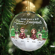 Dog Lovers,Dog Couple,Christmas,Happy - Not A Home Without Pawprints - Personalized Circle Glass Ornament