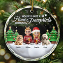 Dog Lovers,Dog Couple,Christmas,Happy - Not A Home Without Pawprints - Personalized Circle Glass Ornament