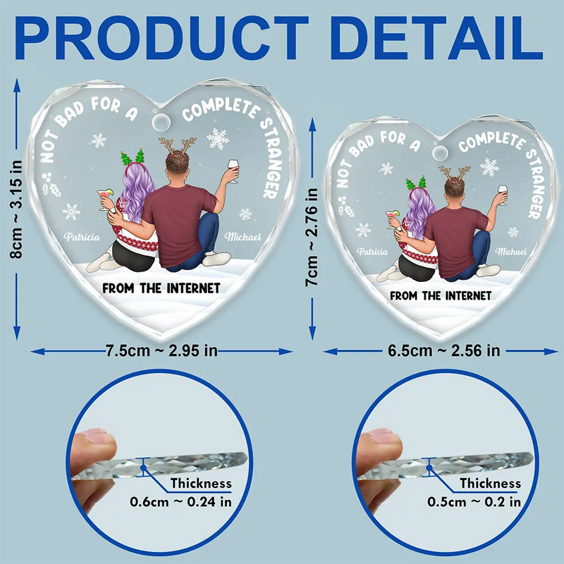 Gift For Couples,Gift For Husband,Gift For Wife,Gift For Boyfriend,Gift For Girlfriend,Funny - Not Bad For A Complete Stranger - Personalized Heart Shaped Glass Ornament