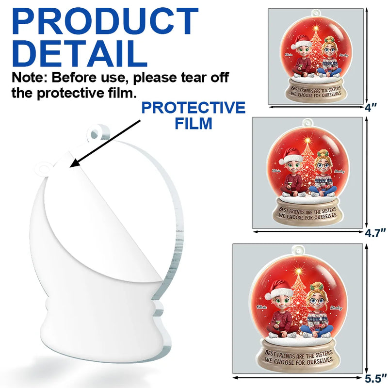 Gift For Bestie, Gift For Women, Christmas, Happy - Not Sisters By Blood But Sisters By Heart 3D Effect Besties - Personalized Custom Shaped Acrylic Ornament