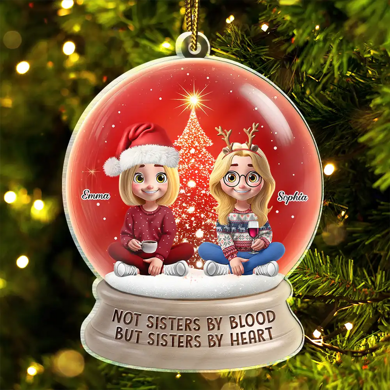 Gift For Bestie, Gift For Women, Christmas, Happy - Not Sisters By Blood But Sisters By Heart 3D Effect Besties - Personalized Custom Shaped Acrylic Ornament