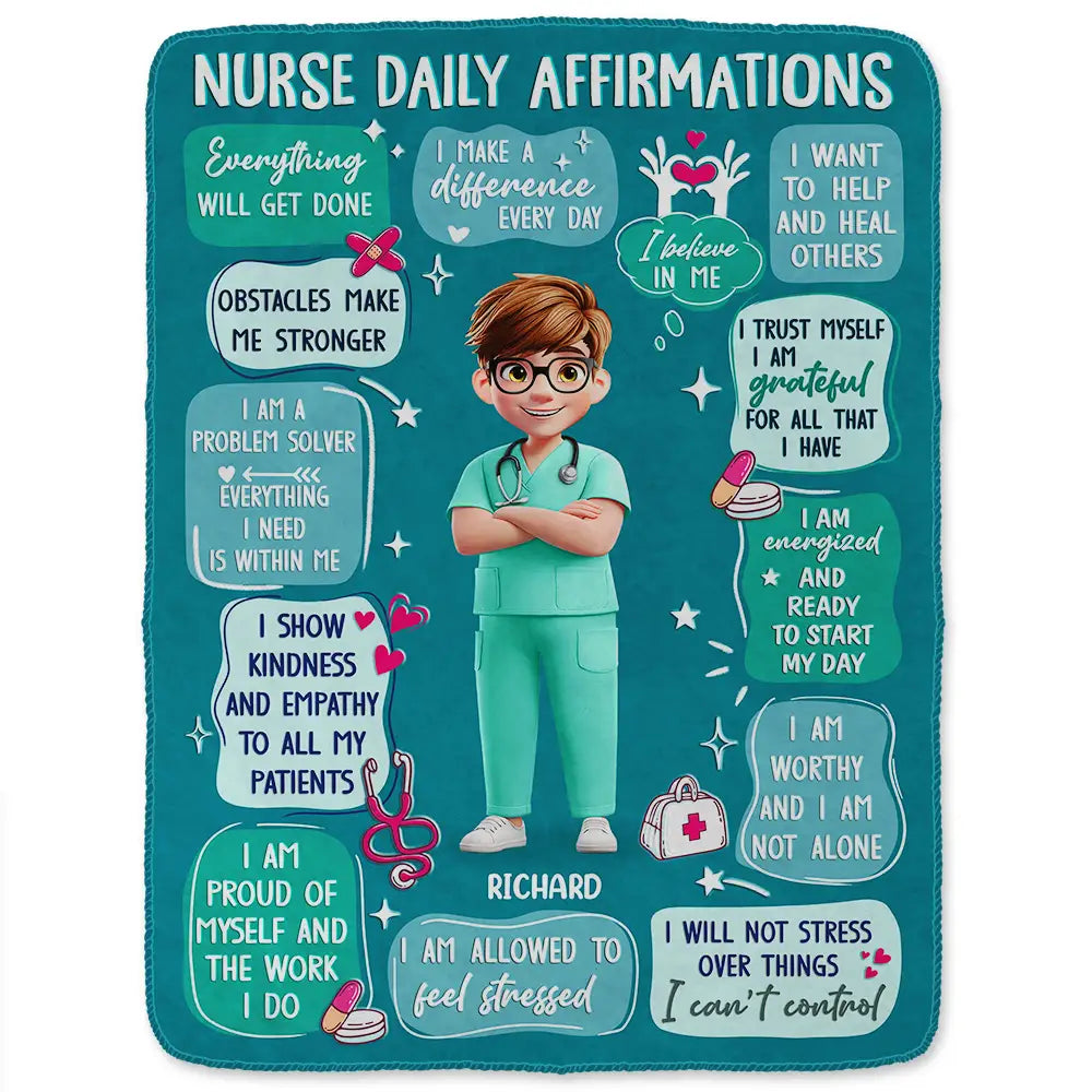 Nurse, Gift For Women, Gift For Men, Happy - Nurse Daily Affirmations - Personalized Fleece Blanket, Sherpa Blanket