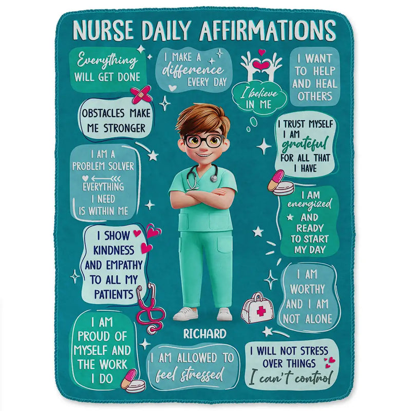 Nurse, Gift For Women, Gift For Men, Happy - Nurse Daily Affirmations - Personalized Fleece Blanket, Sherpa Blanket