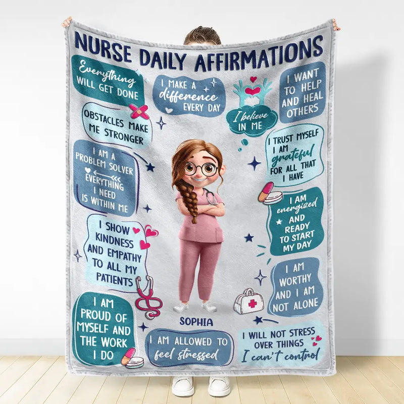 Nurse, Gift For Women, Gift For Men, Happy - Nurse Daily Affirmations - Personalized Fleece Blanket, Sherpa Blanket