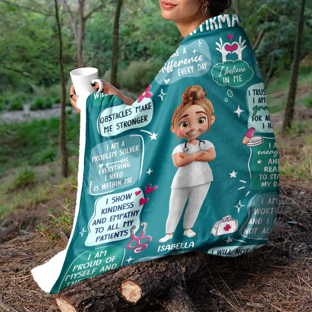 Nurse, Gift For Women, Gift For Men, Happy - Nurse Daily Affirmations - Personalized Fleece Blanket, Sherpa Blanket