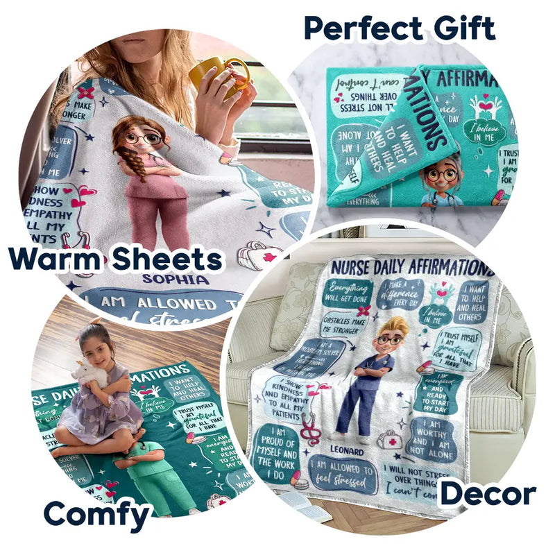 Nurse, Gift For Women, Gift For Men, Happy - Nurse Daily Affirmations - Personalized Fleece Blanket, Sherpa Blanket