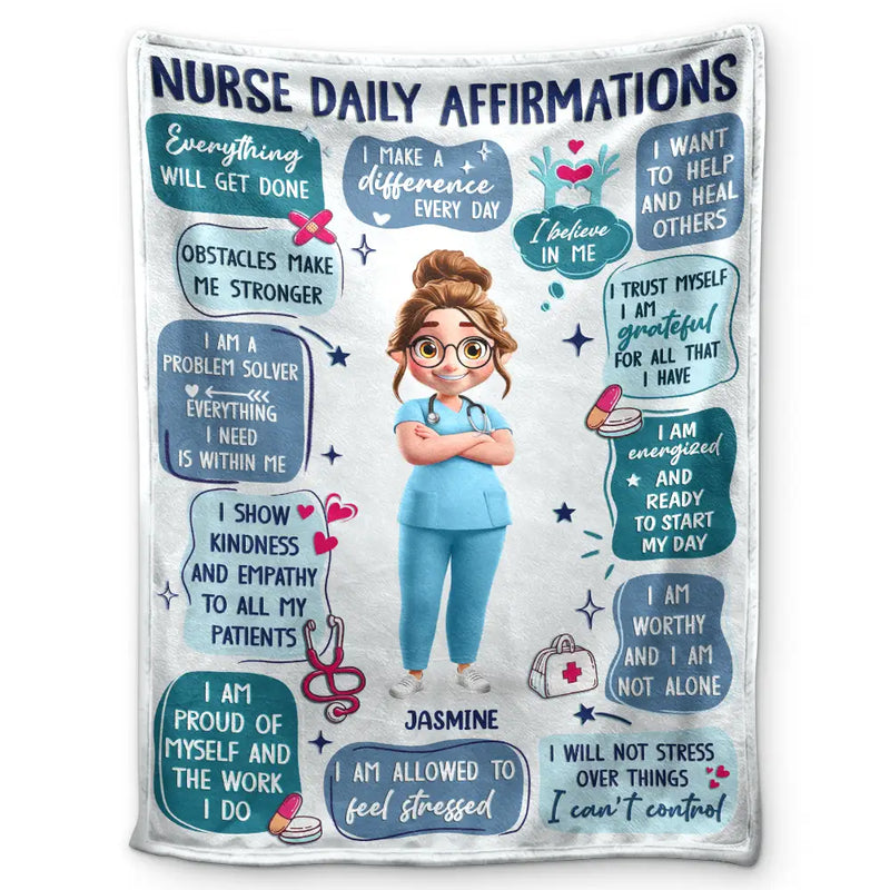 Nurse, Gift For Women, Gift For Men, Happy - Nurse Daily Affirmations - Personalized Fleece Blanket, Sherpa Blanket