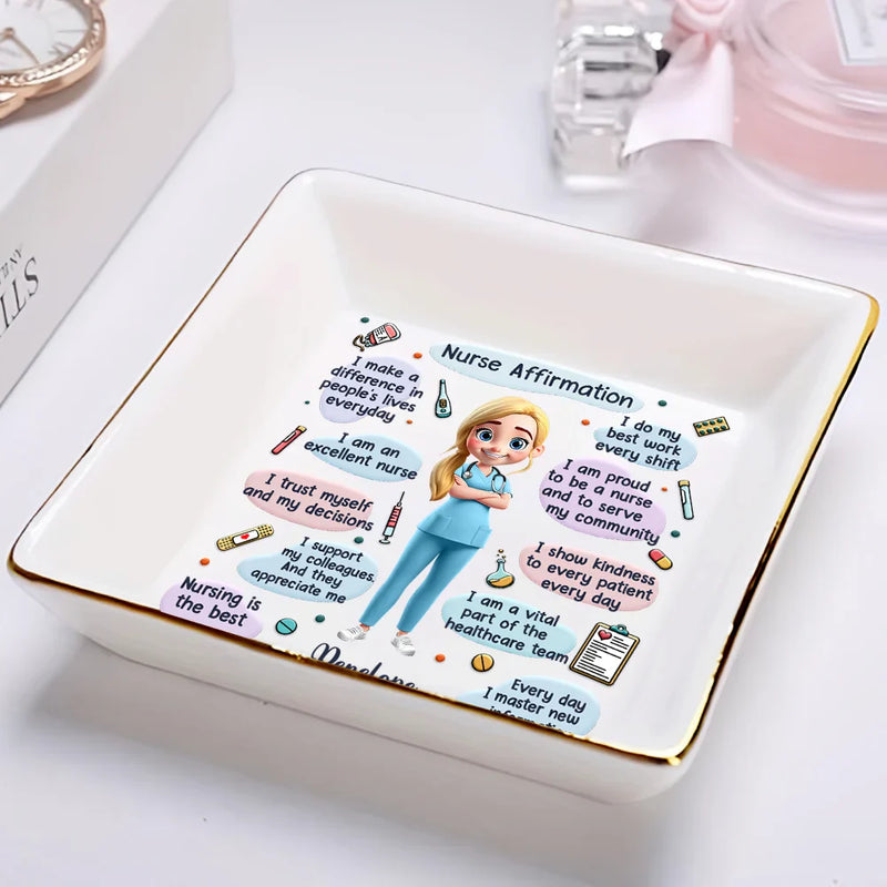 Nurse,Gift For Women,Gift For Men - Nurse Daily Affirmations - Personalized Ring Dish