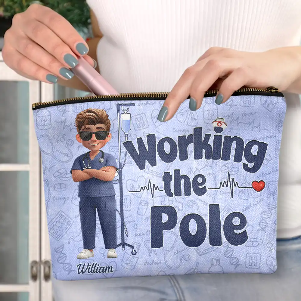 Nurse, Gift For Women, Gift For Men, Happy - Nurse Working The Pole - Personalized Cosmetic Bag