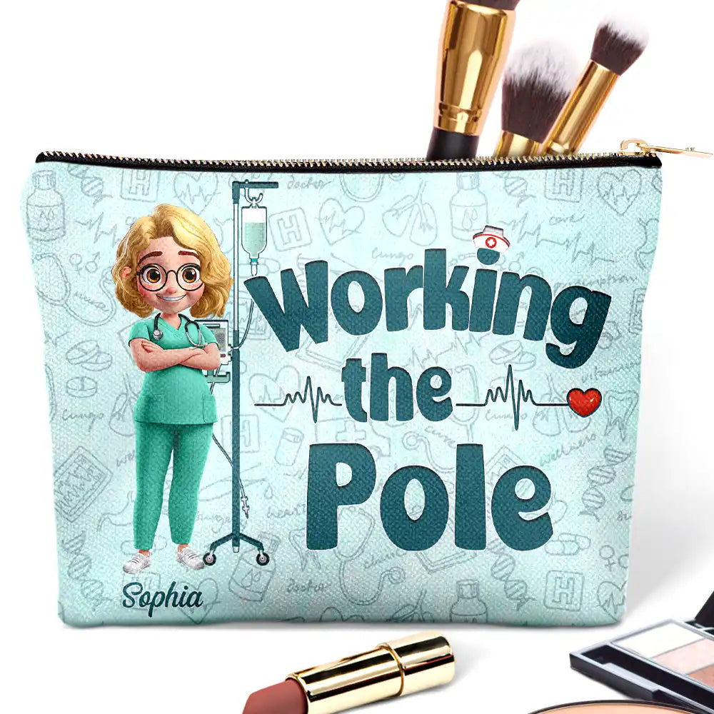 Nurse, Gift For Women, Gift For Men, Happy - Nurse Working The Pole - Personalized Cosmetic Bag