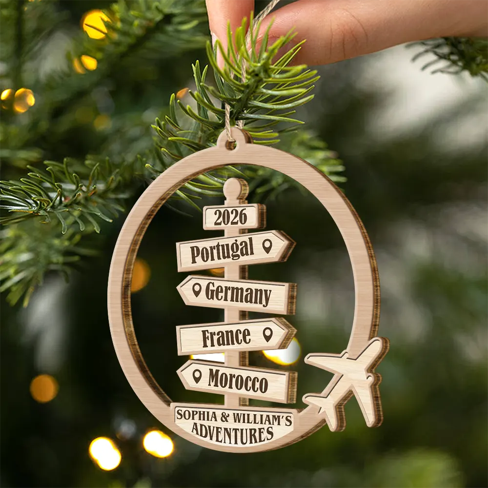 Travel Couple Goal, Destination Of All Year - Personalized Custom Shaped Wooden Ornament