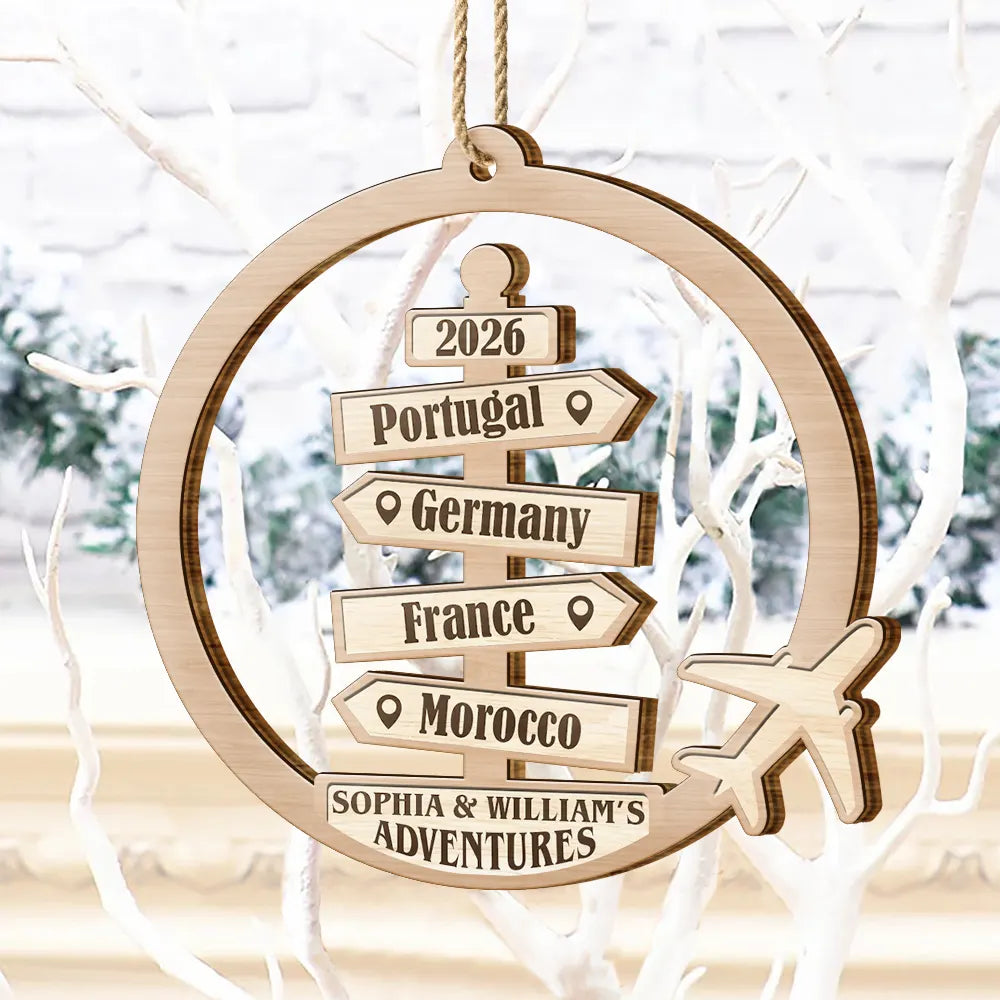Travel Couple Goal, Destination Of All Year - Personalized Custom Shaped Wooden Ornament