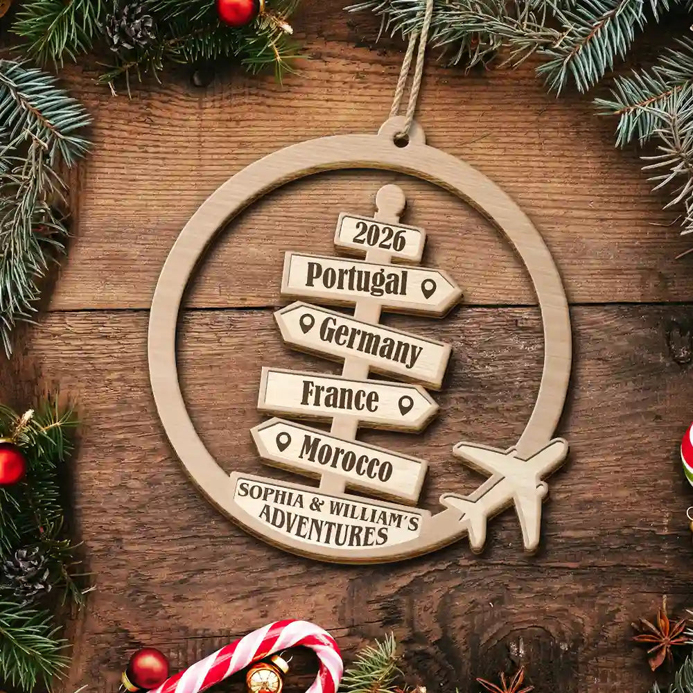 Travel Couple Goal, Destination Of All Year - Personalized Custom Shaped Wooden Ornament
