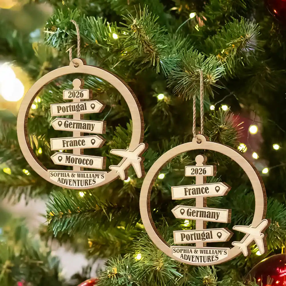 Travel Couple Goal, Destination Of All Year - Personalized Custom Shaped Wooden Ornament