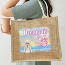 Gift For Women, Gift For Yourself, Beach, Travel, Happy - Ocean Air And Salty Hair - Personalized Jute Beach Bag