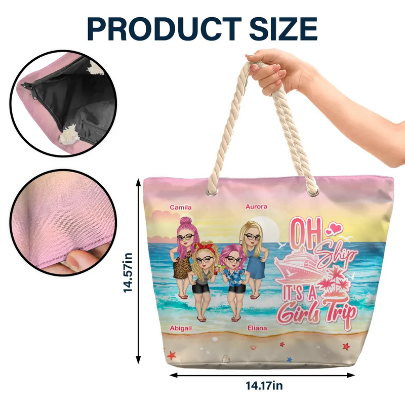 Gift For Bestie,Best friends' Hobby,Summer,Beach - Oh Ship, It’s A Girl’s Trip - Personalized Beach Bag
