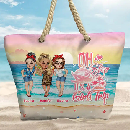 Oh Ship, It's A Girl's Trip - Personalized Beach Bag