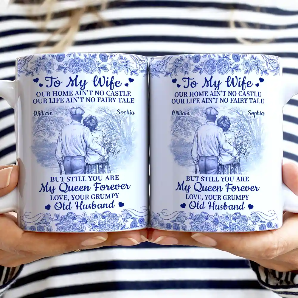 Gift For Couples, Old Couples, Gift For Husband, Gift For Wife, Happy - Old Couple Our Home Ain't No Castle - Personalized White Edge-to-Edge Mug