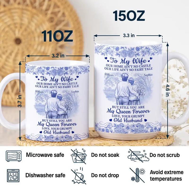 Gift For Couples, Old Couples, Gift For Husband, Gift For Wife, Happy - Old Couple Our Home Ain't No Castle - Personalized White Edge-to-Edge Mug