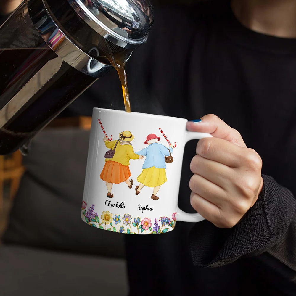 Old Best friends, Gift For Women, Happy, Top Market - Old Best Friends Because Of You I Laugh A Little Harder - Personalized White Edge-to-Edge Mug