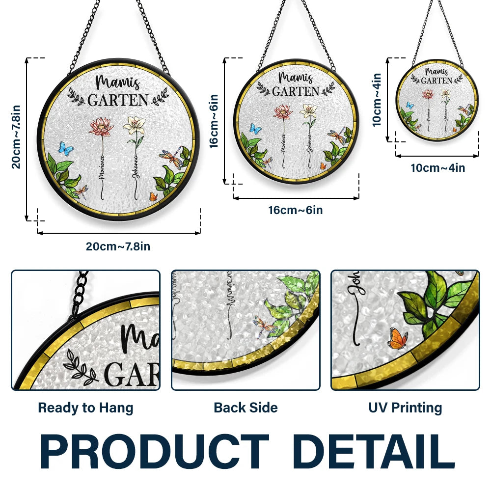 Gift For Yourself,Gift For Women,Gift For Mother,Gift For Grandma,Love,German - Omas Mamas Garten - Personalisierter Buntglas-Fenster-Sonnenfänger Zum Aufhängen