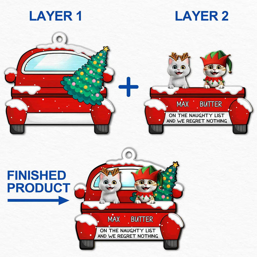 Cat Lovers,Cat Mom,Cat Dad,Funny,Christmas - On The Naughty List - Personalized 2-Layered Wooden Ornament