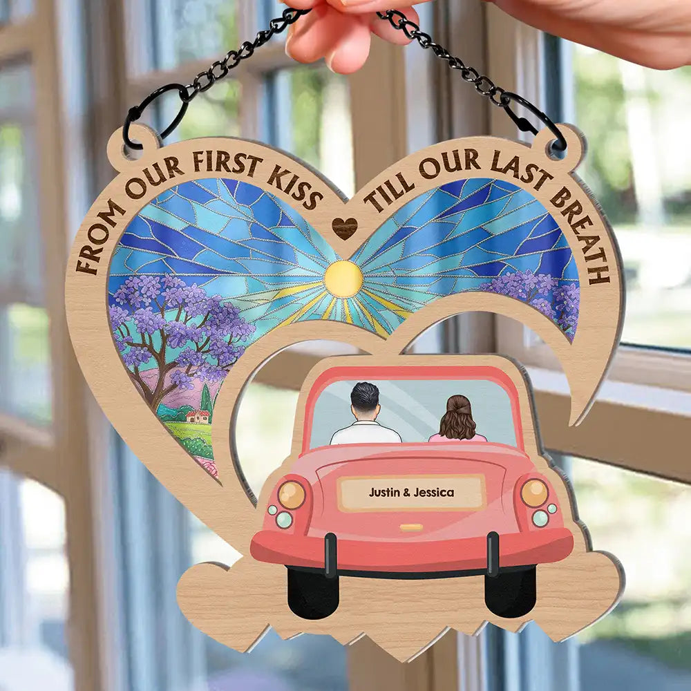 Christmas, Gift For Couples, Happy - On The Way To Building A Life They Love - Personalized Window Hanging Suncatcher Ornament