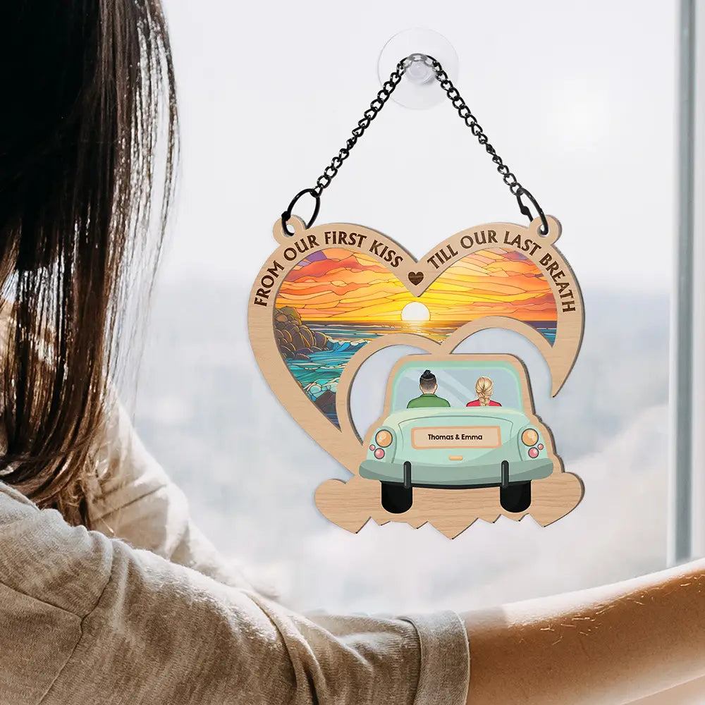 Christmas, Gift For Couples, Happy - On The Way To Building A Life They Love - Personalized Window Hanging Suncatcher Ornament