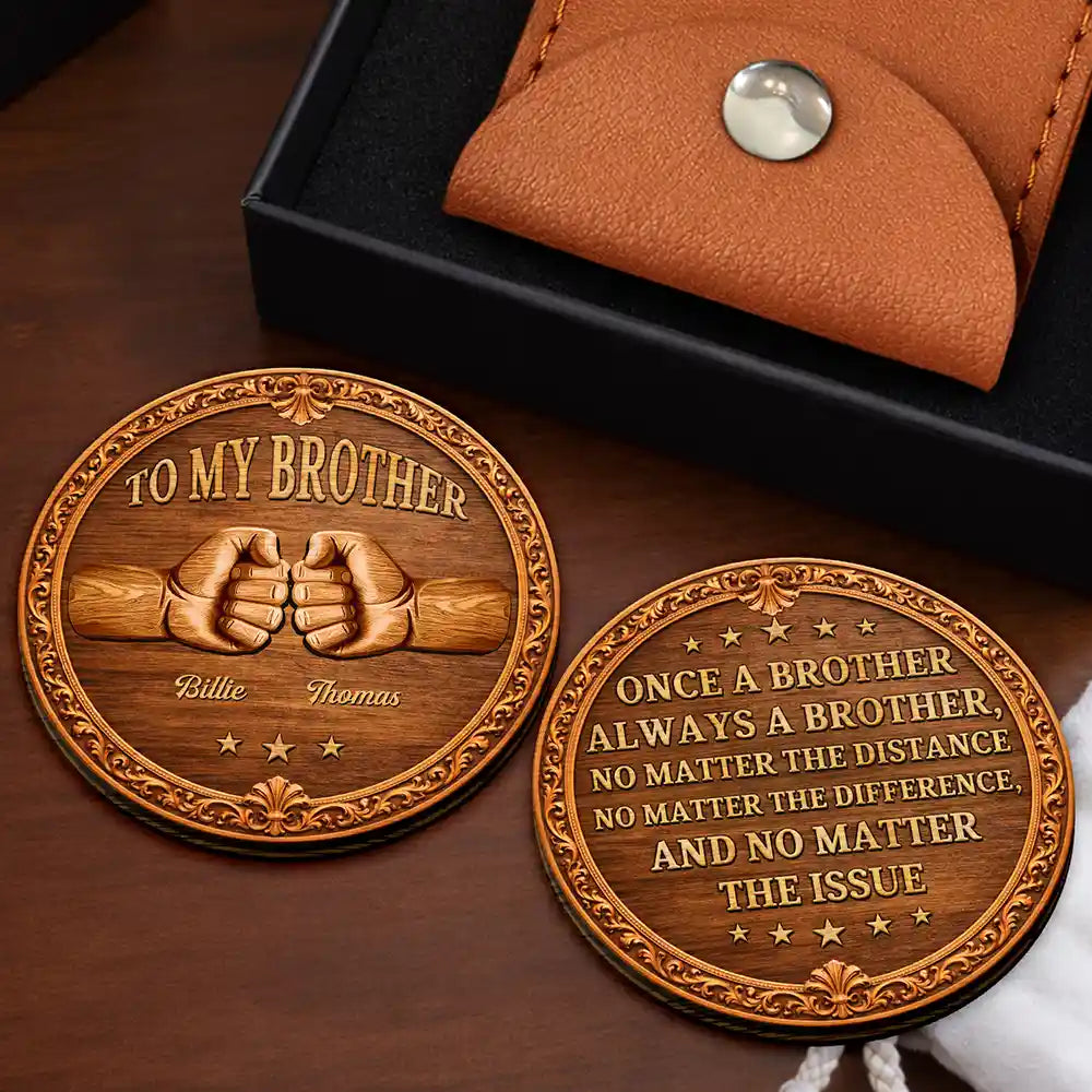 Gift For Brothers,Cousin,Gift For Bestie,Happy - Once A Brother Always A Brother Wood Carving Hand Punch - Personalized Wooden Pocket Hug