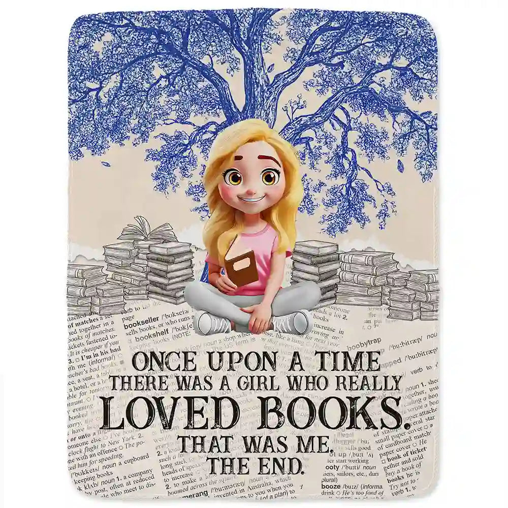 Reading,Gift For Yourself,Gift For Women,Happy - Once Upon A Time Reading Toile Background - Personalized Fleece Blanket, Sherpa Blanket